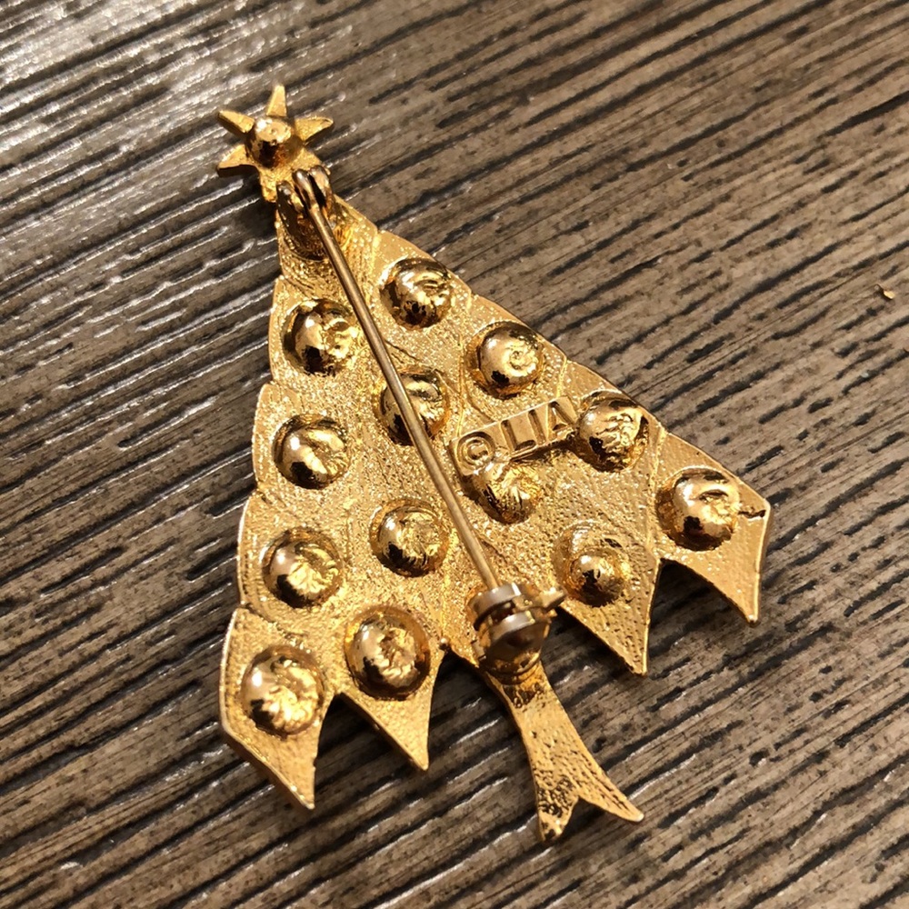 Vtg. LIA Red Green Rhinestone Christmas Tree Pin - Picture 6 of 12